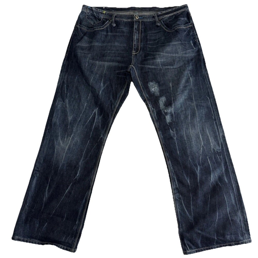 Artful Dodger Blue Jeans Embroidered Pockets Wide Leg Baggy Y2K Mens Size 42X33